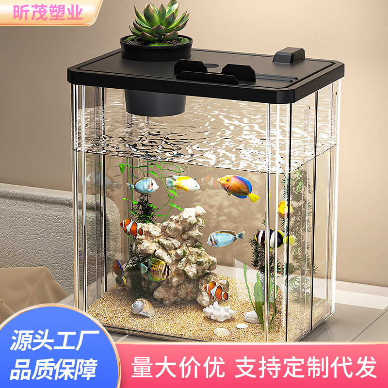 Fish Tank Home Office Transparent Feeding Box Landscape with Light Filter Oxygen Making Machine Small Desktop Ecological Tank