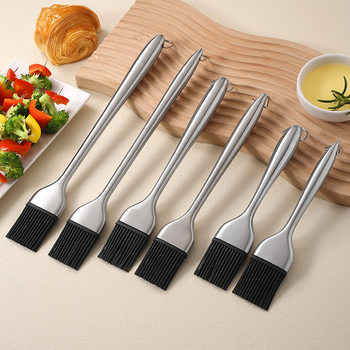 304 High Temperature Resistant Hollow Handle Silicone Brush Barbecue Brush Oil Brush Non-Shedding Stainless Steel Handle Kitchen Oil Brush Baking Brush