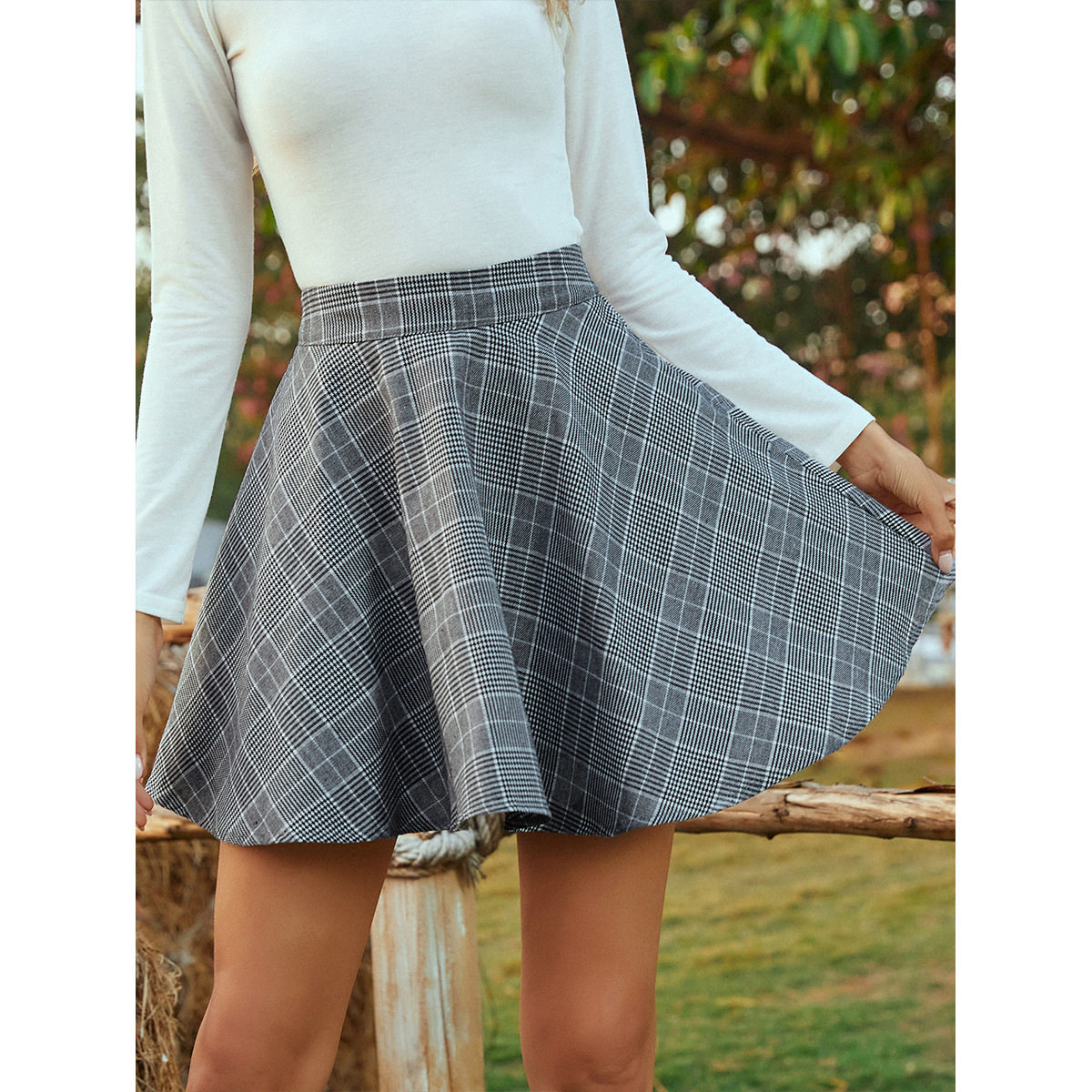 High Waisted Plaid Midi Skirt Fashionable Versatile Chic Fall Winter Wear Wholesale Available