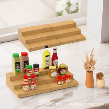 Simple Kitchen Bamboo Multi-Layer Storage Rack Telescopic Adjustable Multi-Functional Condiment Organizer Three-Layer Storage Rack
