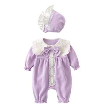 Baby Spring and Autumn Thin Girl Baby Going Out Super Foreign Style Princess Style Long Sleeve Body Clothes Full Moon One-Year-Old Hare Clothes Climbing Clothes