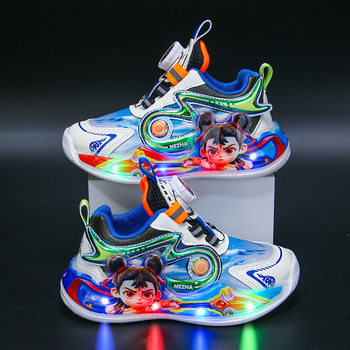 2025 New Summer Boys' Anti-Slip Bottom Light-Up Shoes Children's Swivel Buckle Sports Shoes