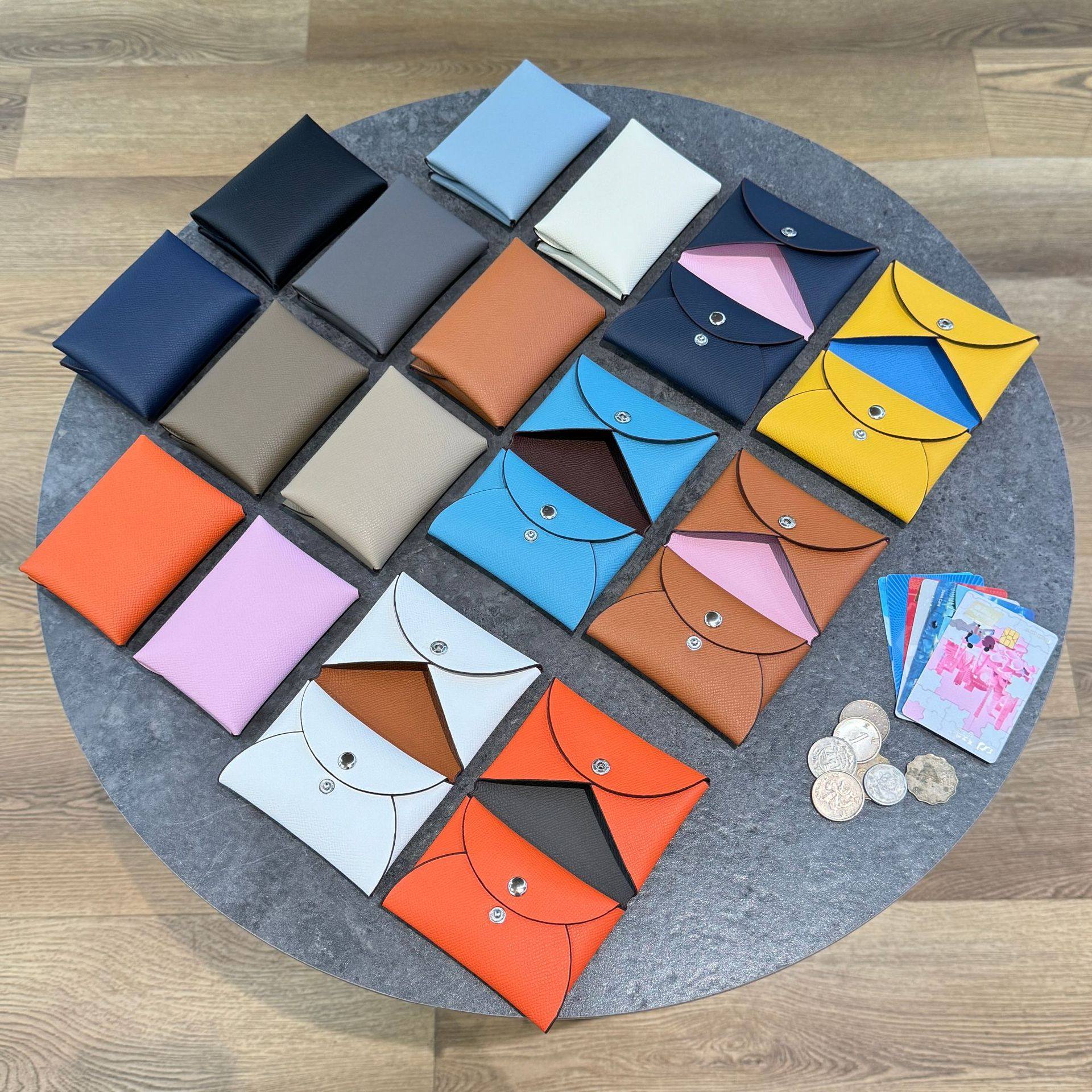 Genuine Leather Palm Print Card Holder Coin Purse Large Capacity Half-Fold Document Storage Bag Portable Multi-Card Slot Card Holder Bag for Going Out