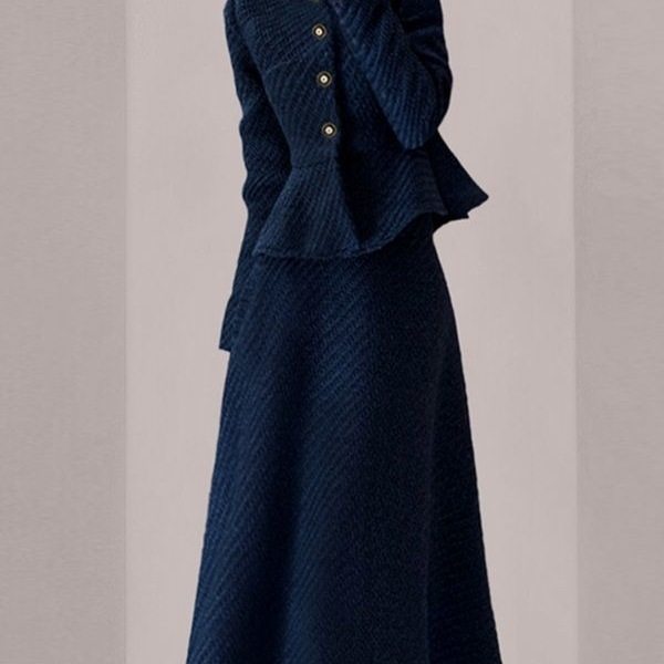 Tweed Style Blue Suit Skirt 2025 Autumn New Style Waist Slimming Look Ladylike Elegant Slim Two-Piece Set