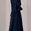 Tweed Style Blue Suit Skirt 2025 Autumn New Style Waist Slimming Look Ladylike Elegant Slim Two-Piece Set