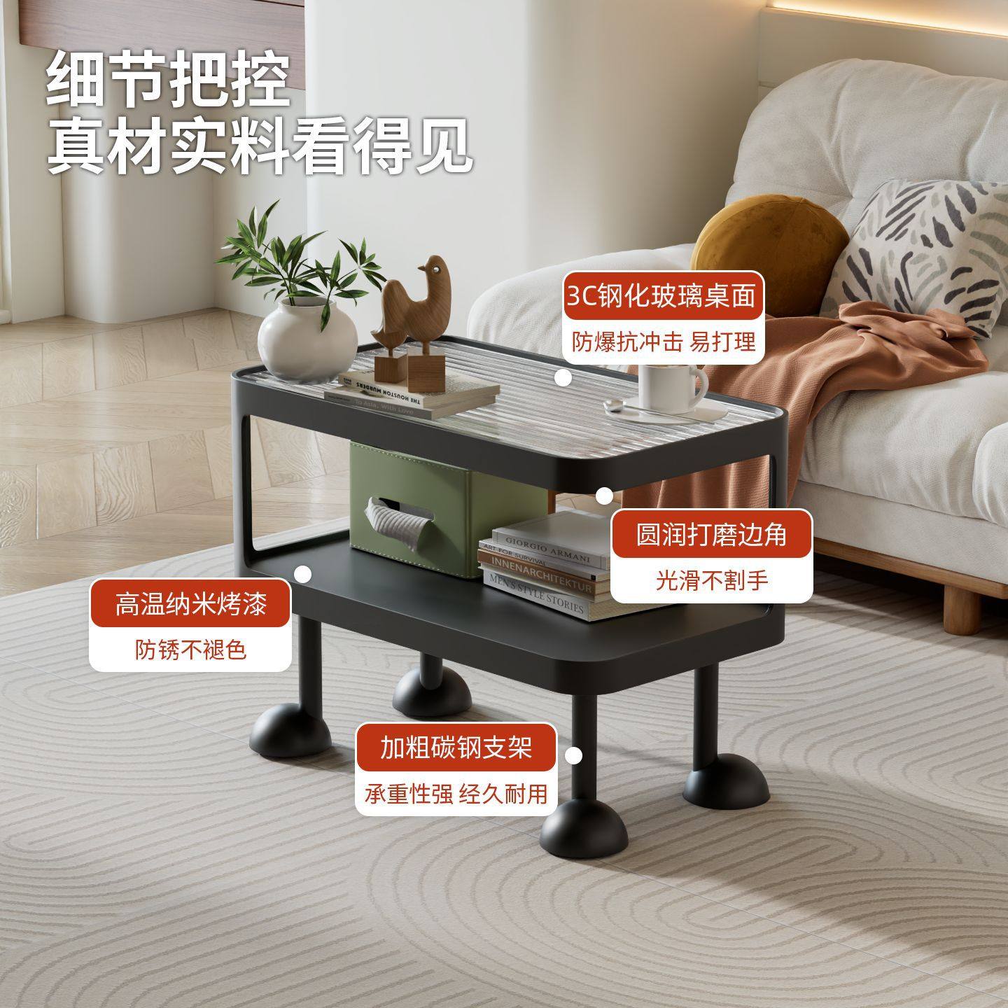 Cute Cream Style Rectangular Bedside Table with Lamp for Home Bedroom Bedside Cabinet Storage Shelf Small Coffee Table Simple