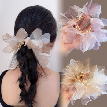 Fairy-Like Sheer Petal Hair Tie, Super Fairy-Like Pearl Beaded Hair Rope for Ponytail and Bun, Durable Hair Accessory