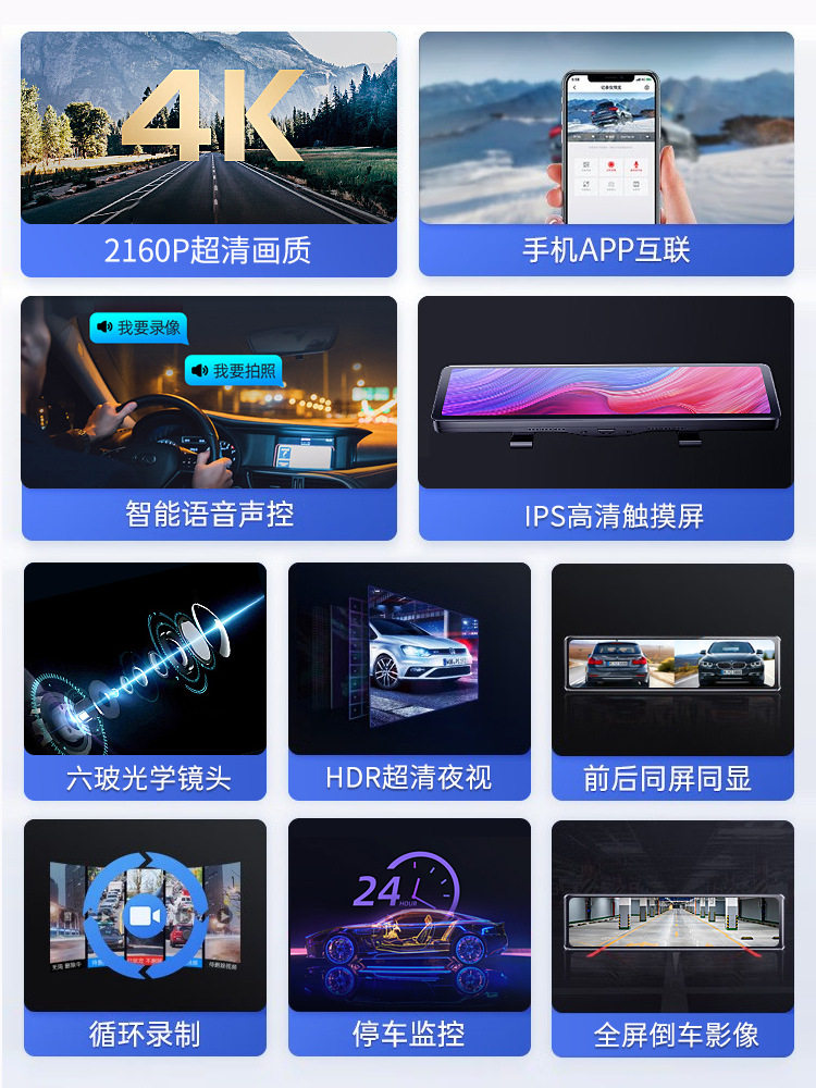 Wholesale Driving Recorder 4K Clear Front and Rear Dual Camera Streaming Rearview Mirror 360 Degree Panoramic 2025