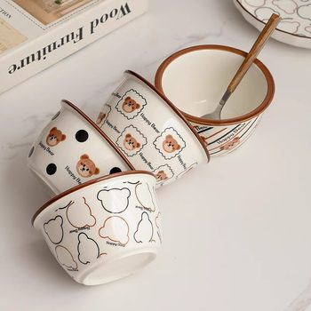 Cute Nixiong Ceramic Dinner Bowl Household Rice Small Bowl Children's Tableware One-person Diet Bowl suit