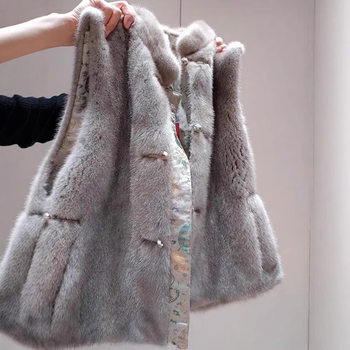 2025 Autumn/Winter New Style New Chinese Style National Style High-End Elegant Goddess Style Gray Furry Vest Jacket for Women