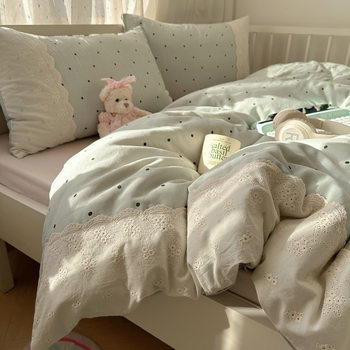 Category a Maternal and Infant Grade Naked Sleeping Four-Piece French Lace Small Fresh Pure Washed Cotton Dormitory Three-Piece Bed Bed Sheets Quilt Cover