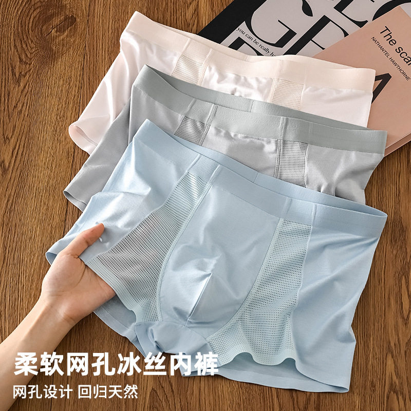 Men's Ice Silk Underwear Breathable Comfortable Mesh Boxer Shorts Boys Shorts Summer Thin Youth Shorts New Arrival