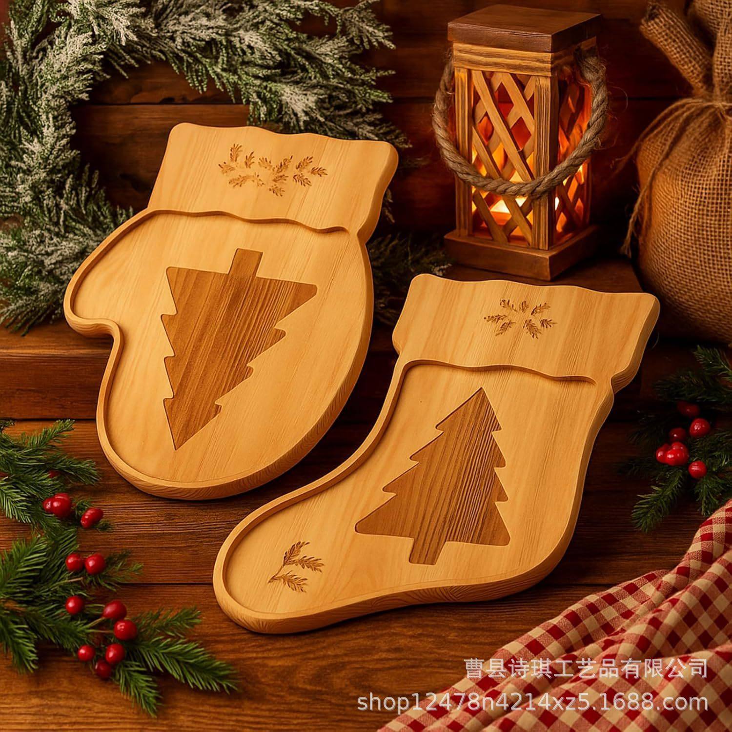 Christmas Wooden Tray Home Party Cheese Board Cake Tray Kidsren's Fruit Plate Candy Decoration Dinner Plate