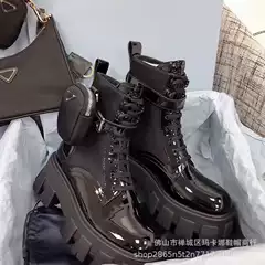 2024 new autumn pocket bag short boots thick bottom increased muffin women's boots genuine leather British gear bottom Martin boots women