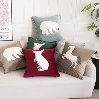 Internet Celebrity Style Cute Animal Plush Pillow Cover Sofa Cushion Cover Bedside Backrest Waist Support Office Nap Pillow