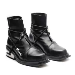 Scissor Metal Heel Short Boots with Elastic Straps, 90S Vintage Boots, Square Toe Short Boots, Cable Hiking Boots, Cool
