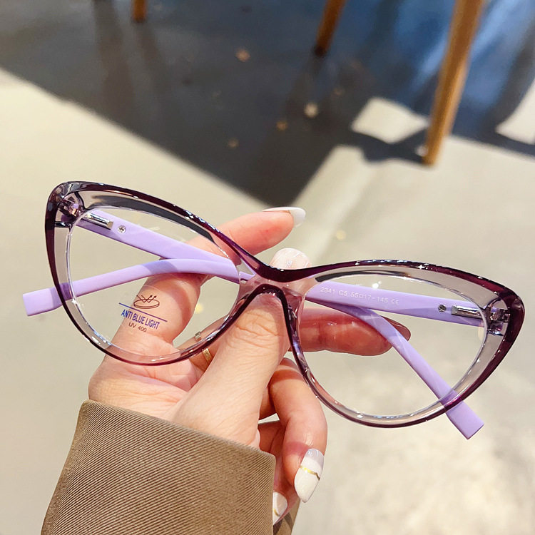 Fashion new glasses frame foreign trade hot spring TR90 plain glasses cat eye black frame anti-blue light glasses female 2023
