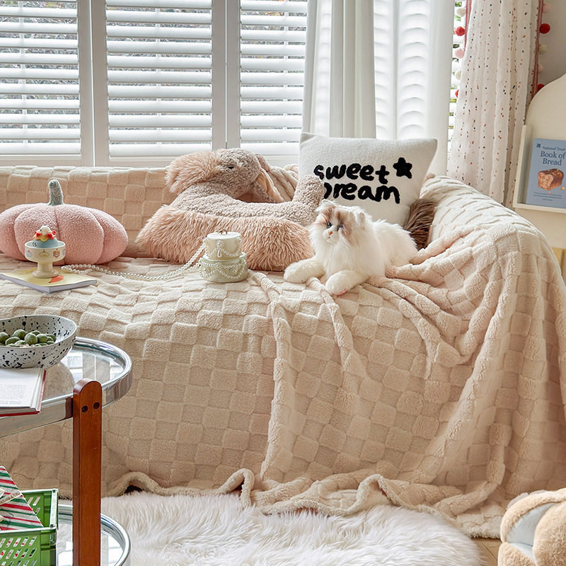Cream Style Plush Sofa Towel Autumn and Winter Thick Warm Sofa Cover Ins Style One-Piece Living Room Sofa Cover