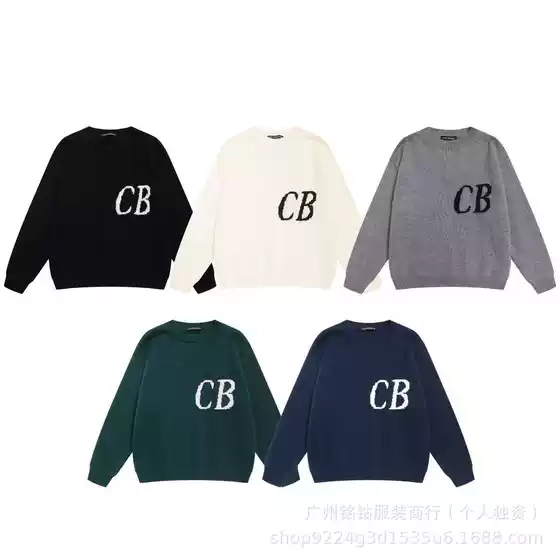 High-Quality American Streetwear Unisex Oversized Knit Sweater with Minimalist CB Letter Jacquard