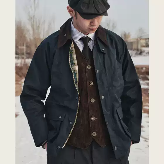 GDDQSDC British Vintage Hunting Wax-Free Jacket Men's Spring and Autumn Waterproof Windbreaker Work Coat Carved BBRA