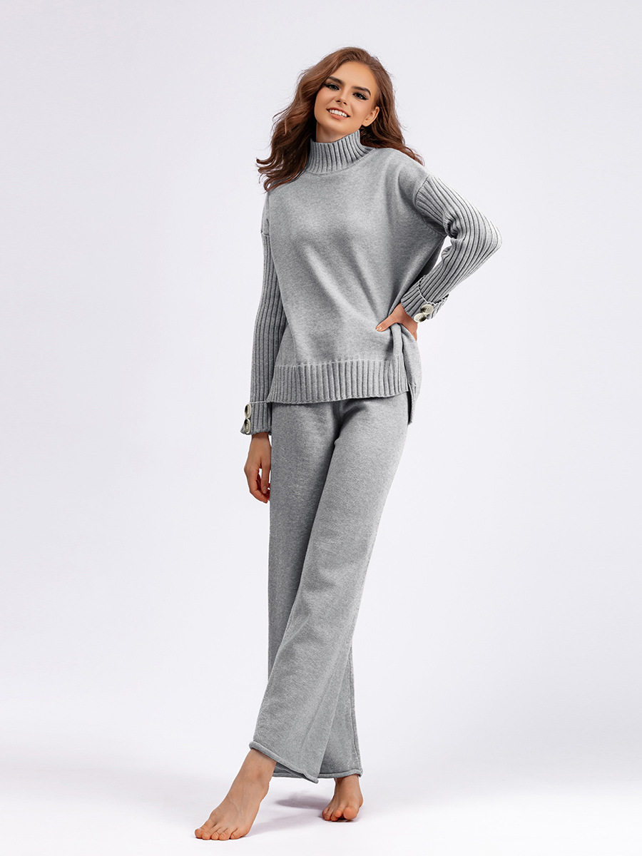 2023 Autumn/Winter New Cross-Border Knitted Set for Women, Half-High Collar Sweater, Thickened, Loose-Fitting Two-Piece Set, European and American Style