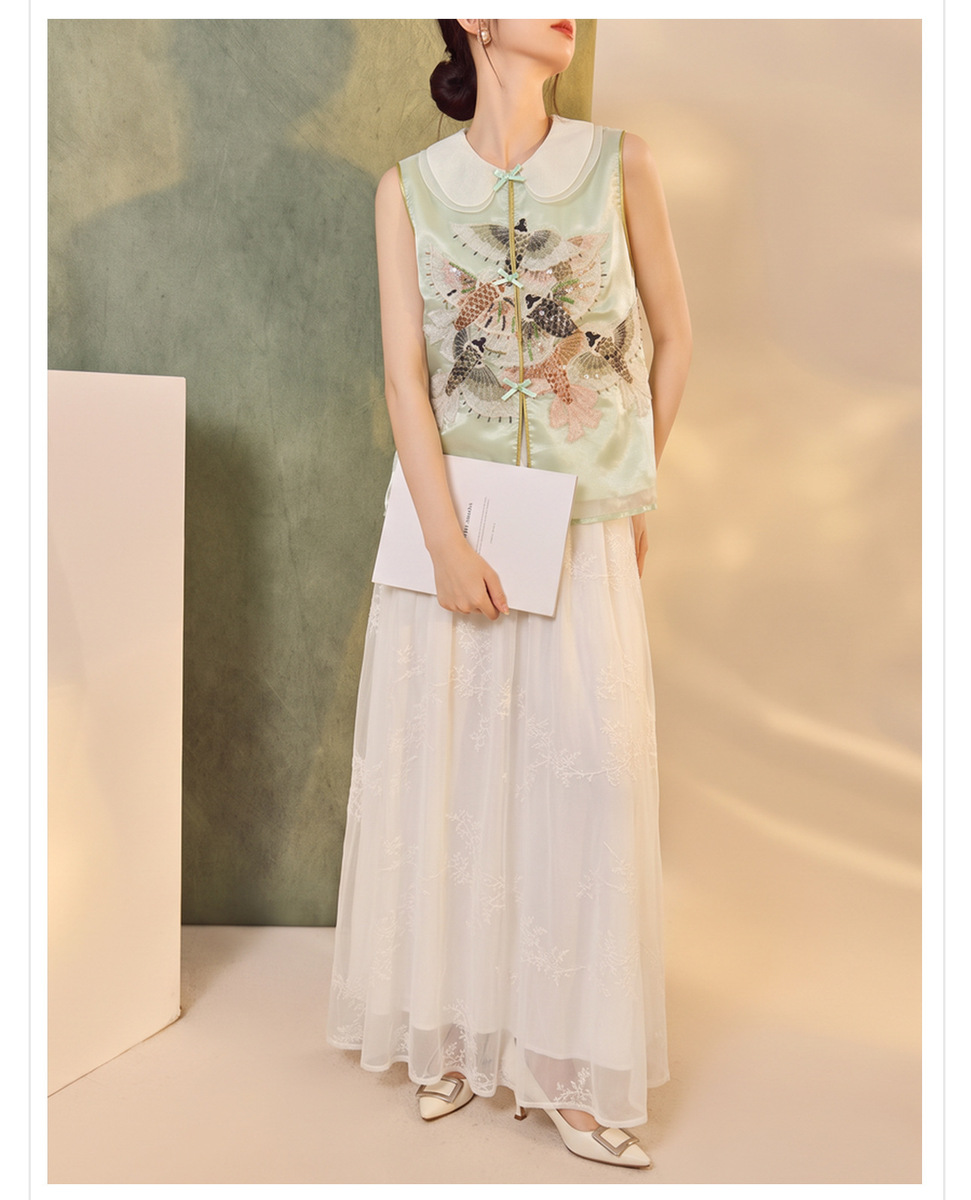 Set áo gile thêu không tay kèm chân váy xòe dài nữ — Chân váy thêu (giao hàng trong 7 ngày), Chân váy thêu (giao hàng trong ngày), Áo gile thêu hạt (giao hàng trong 7 ngày), Áo gile thêu hạt (giao hàng trong ngày)
