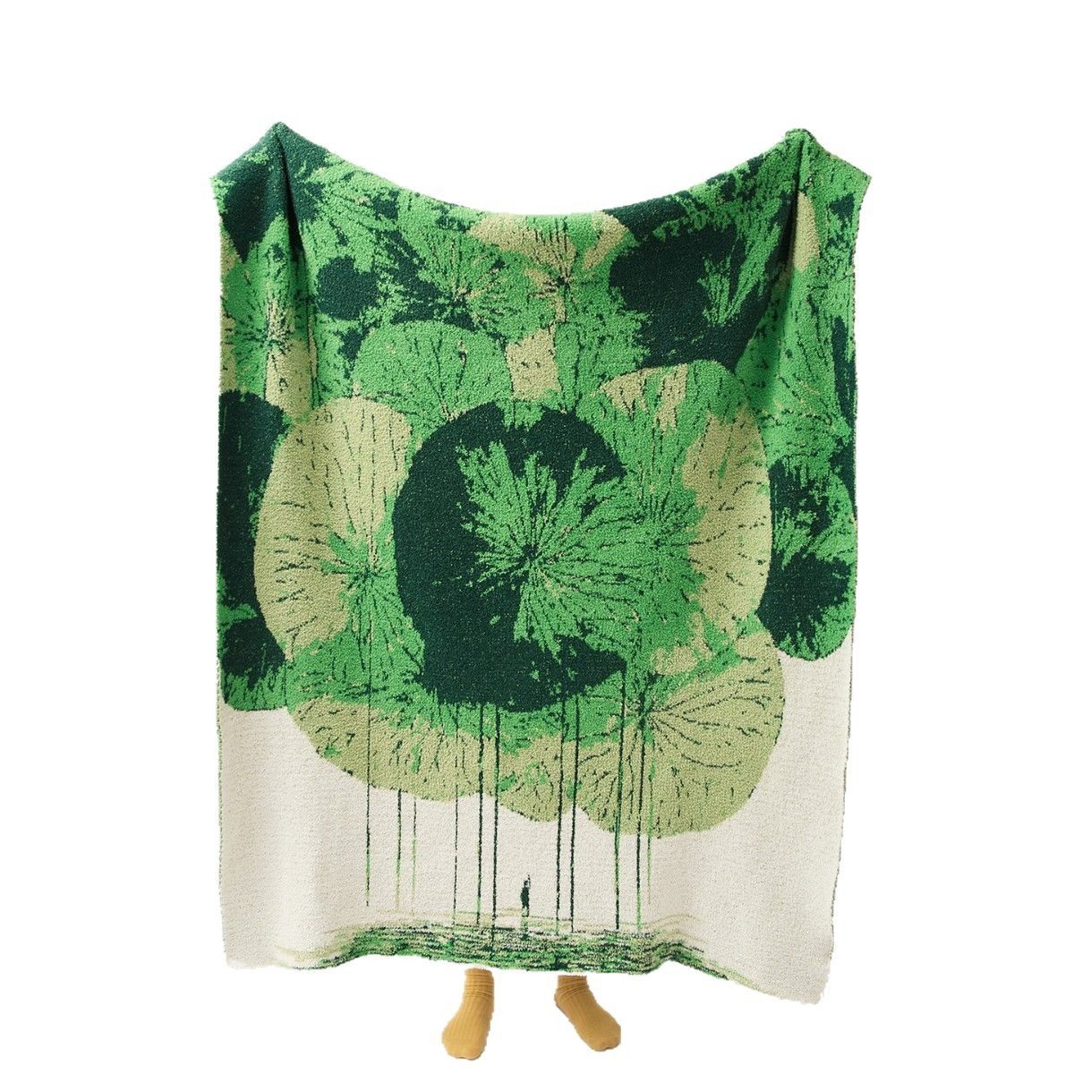 New Spring and Summer Lotus Rhyme Knitted Half-Velvet Blanket Office Lunch Blanket Photo Props Furniture Soft Decoration Accessories