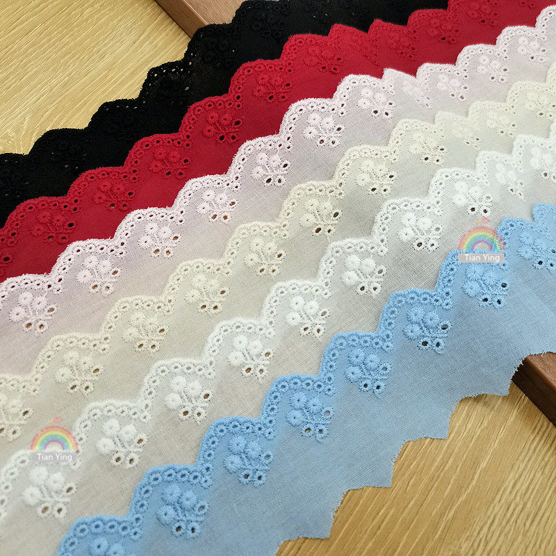 Tianying Lace Trim, 4.5cm Wide, Pink Cherry Hollow Cotton Lace, DIY Lolita Clothing Textile Material