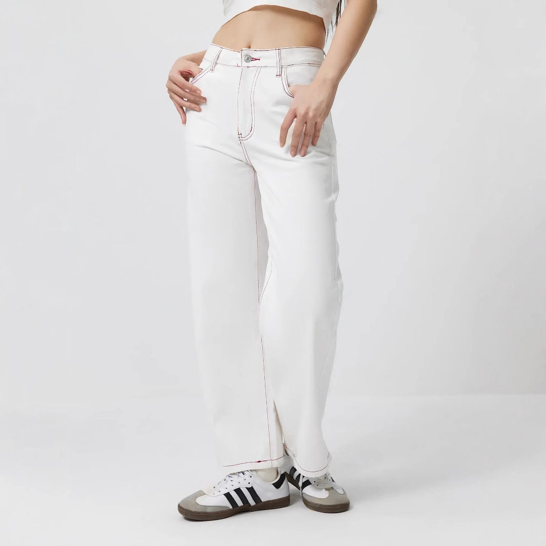 High Waisted Embroidered Denim Trousers Straight Leg Womens Fashion Casual Style Wholesale Available