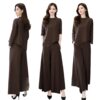 Spring and Autumn New Wide Leg Pants suit Women's Age-reducing Belly-covering Slimming Western Style Casual Elegant Culottes Two-piece Set