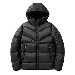 Cross-Border Winter New High-Quality Cotton Coat Men's Hooded Trendy Versatile Fleece-Lined Thickened Winter Cotton Jacket Nylon