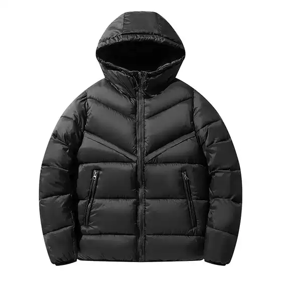 Cross-Border Winter New High-Quality Cotton Coat Men's Hooded Trendy Versatile Fleece-Lined Thickened Winter Cotton Jacket Nylon