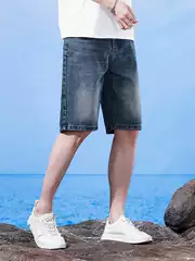 2026 New American Casual Denim Shorts for Men, Loose Fit Streetwear Cool 5-Inch Summer Lightweight Mid-Length Shorts
