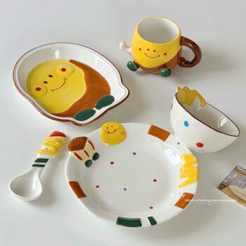Hand-painted Cute Ceramic Plate Ins Style High-value Girl's Breakfast Plate Home Internet-famous Tableware Bowl Plate Dish