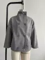 Stand collar buttoned woolen jacket-grey