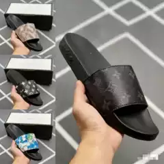 Cross-Border Lujia New Letter Embossed Sandals 2026 Spring/Summer Genuine Leather Versatile Slide Sandals for Men and Women