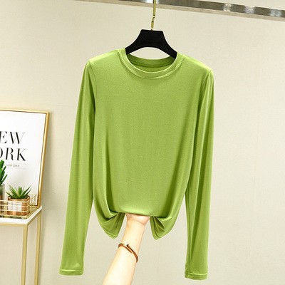 莫代尔打底衫女春秋圆领t恤宽松韩版洋气薄款上百搭长袖大码显瘦