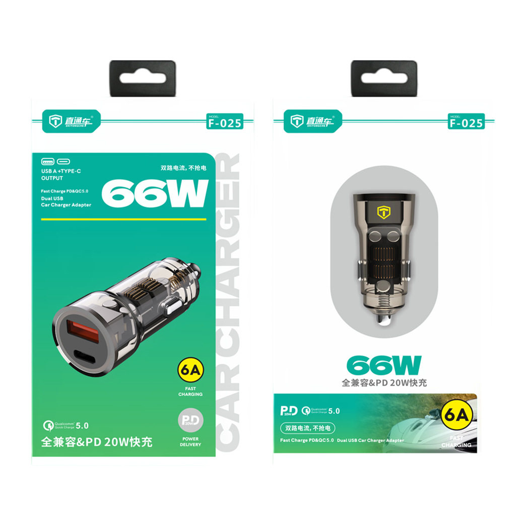 Transparent mechanical car charger is fully compatible with 66W PD20w flash charger car mobile phone fast charger cigarette lighter