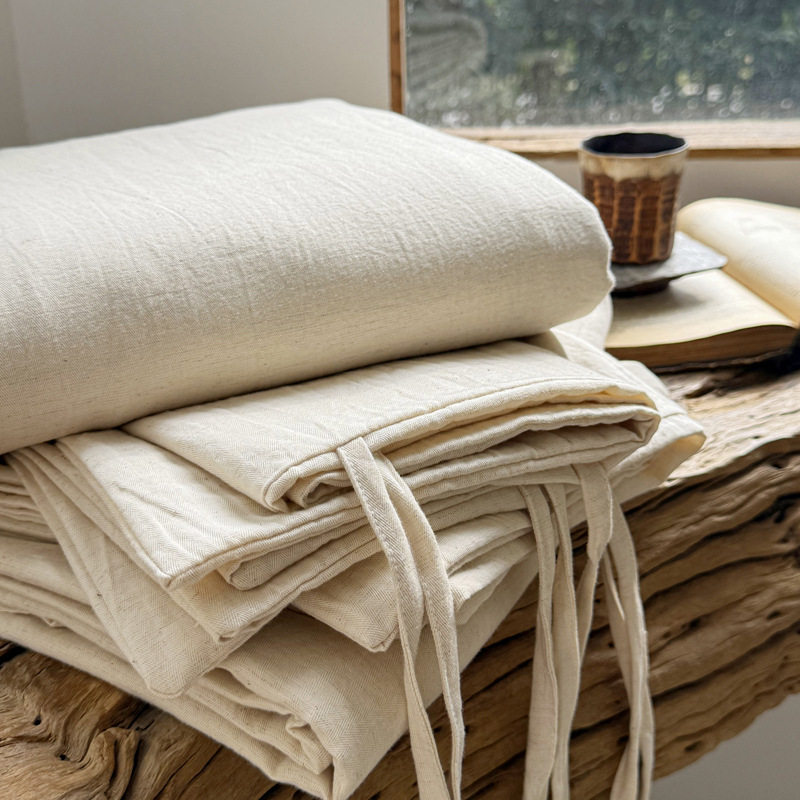 Class a Wabi-Sabi Washed Cotton and Linen Bed Four-Piece Set Japanese-Style B&B Pure Cotton and Linen Quilt Cover Bed Bed Sheets Three-Piece Set