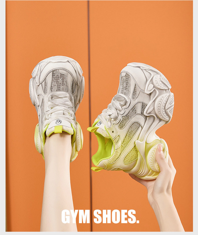 Giày sneaker nữ chunky đế dày phối màu cổ điển, đế cao 8 cm — Xanh lá, Đỏ, Xám chi tiết 11