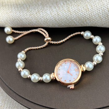 Cross-border New Pearl Bracelet Women's Quartz Watch Niche Light Luxury Small Dial Pull Adjustable Watch Explosions