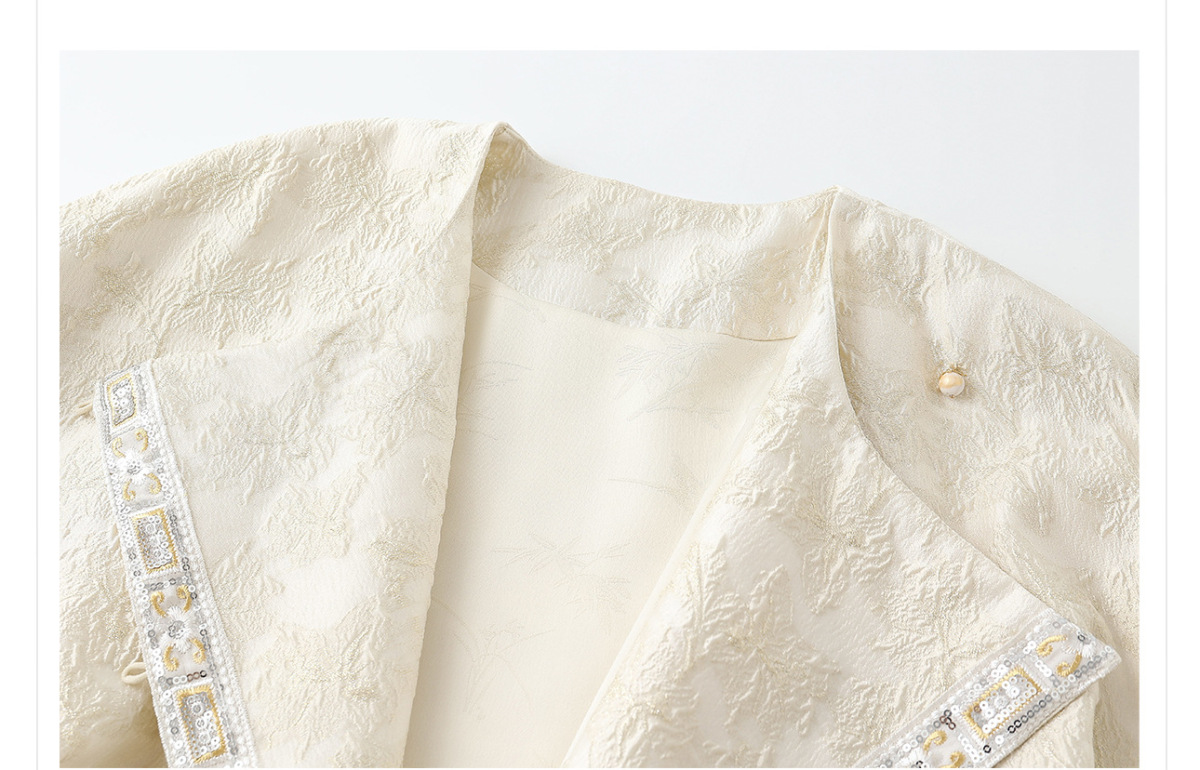 Áo khoác cardigan dệt kim thêu họa tiết hình học dáng ngắn tay dài — Màu trắng nhạt, Màu xanh hải quân