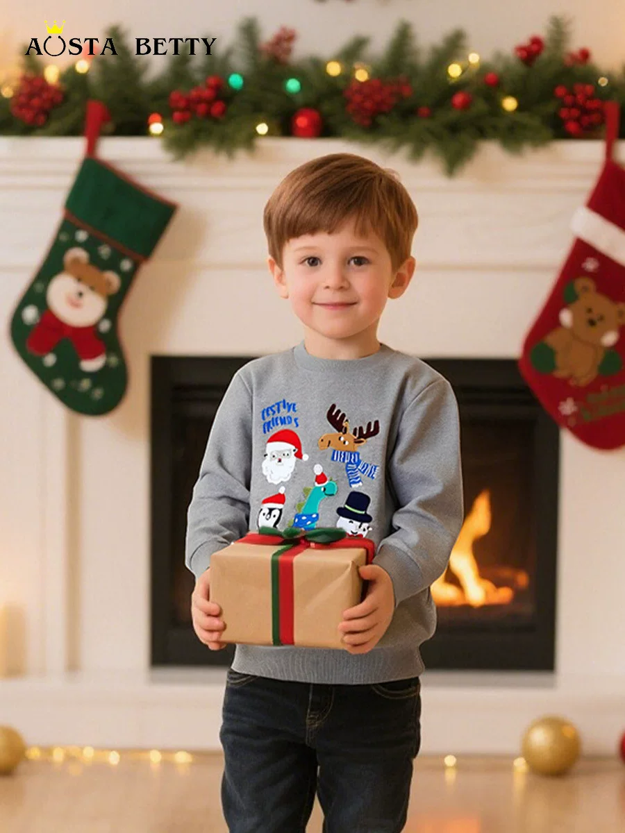 New Autumn Boys' Crew Neck Hoodie, Fashionable Kids' Sweatshirt, Knitted Cotton Toddler & Kid Undershirt