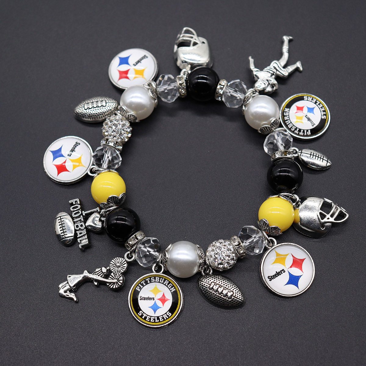 Amazon Cross-border New Hot Sale NFL 32 Soccer Team Stretch Beaded Bracelet Unisex Steelers Saints