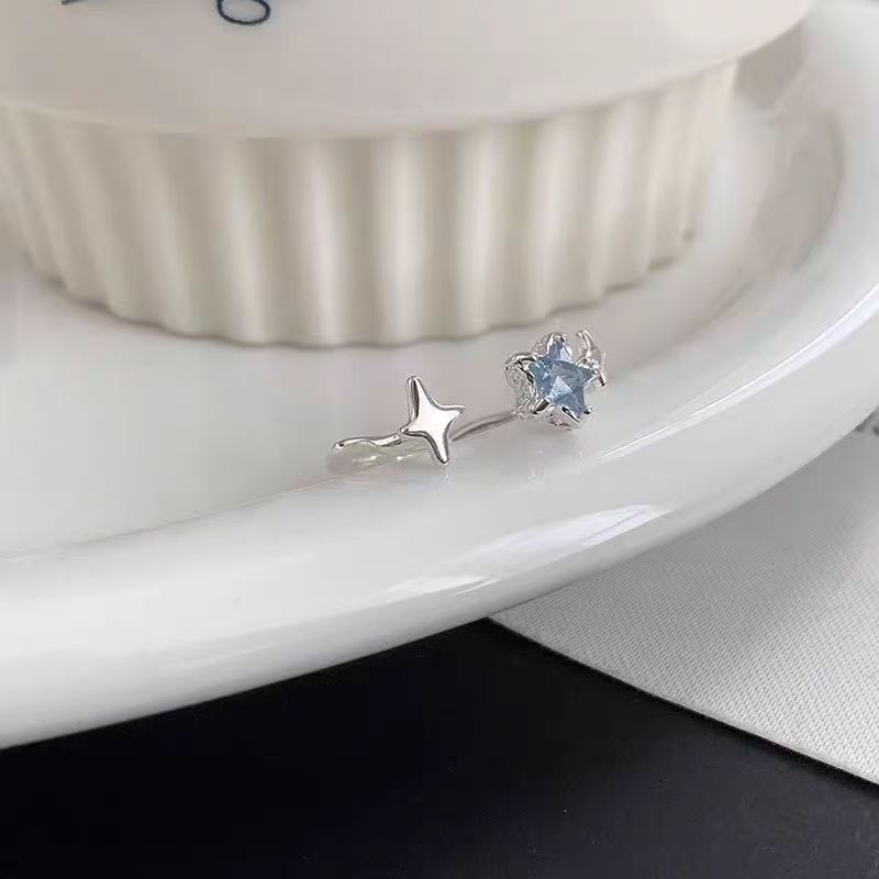 小众甜美设计蓝色星星开口戒指女轻奢重工个性百搭高级感指环
