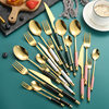 Cross-border Entry Luxury Style Ceramic Handle Stainless Steel Knife and Fork Spoon Western Tableware Set Dessert Spoon Fruit Fork Palace Gift Box