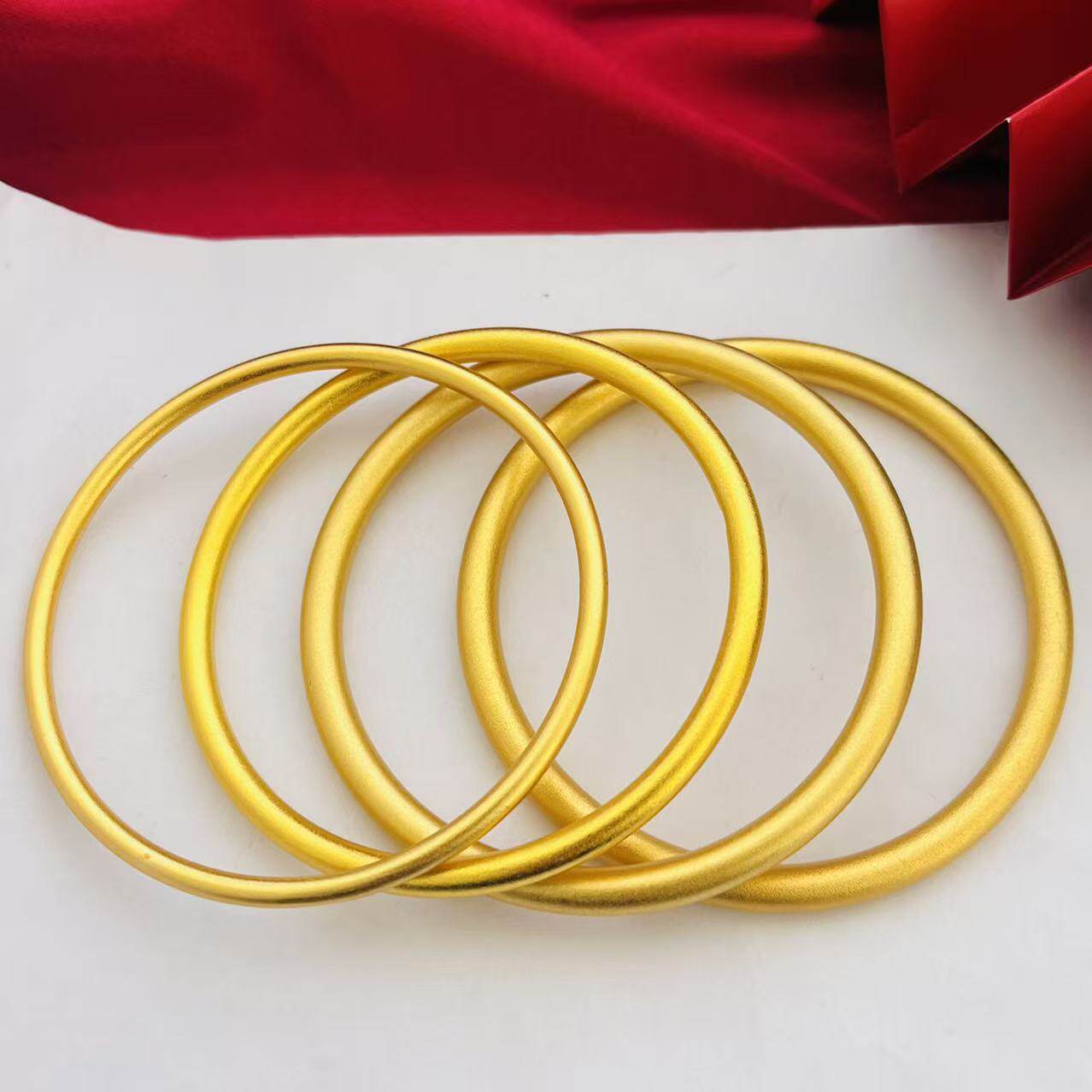 Brass Gold-Plated Traditional Bracelet for Women, Imitation Gold Bangle, Solid Plain Ring, Tiktok Style, Same Color Inside and Out