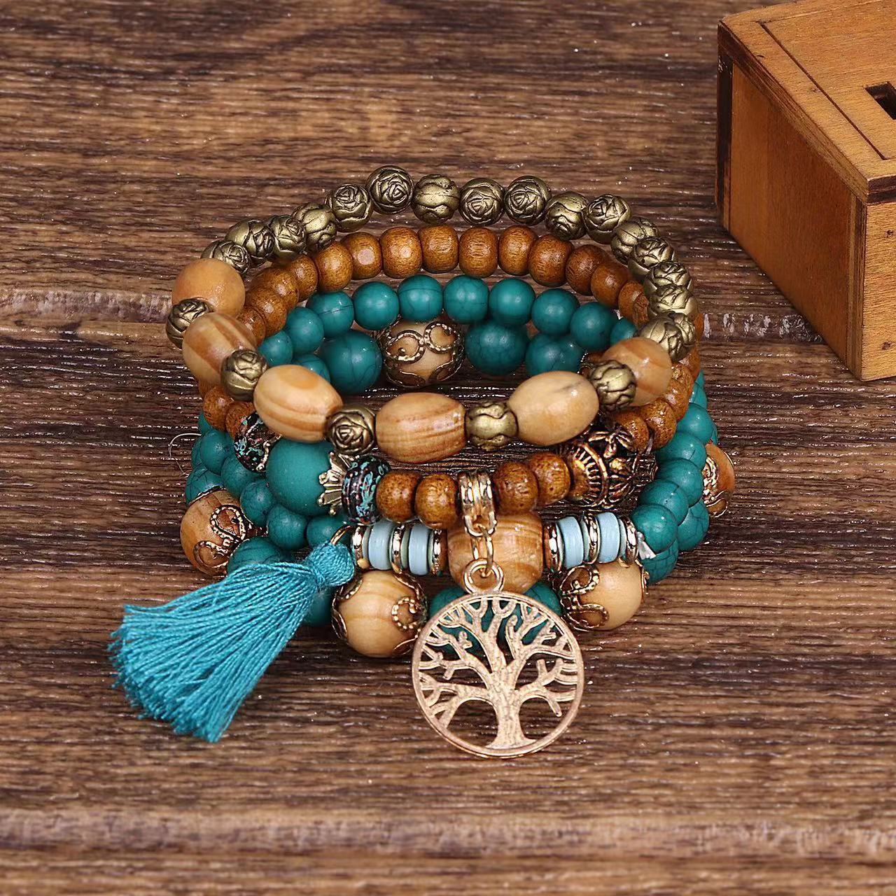 European and American fashion simple Bohemian multi-layer wooden beaded ethnic style temperament elastic bracelet bracelet wholesale