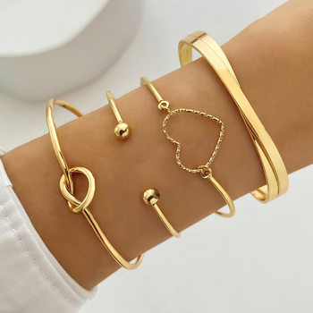 Europe and the United States cross-border alloy love knot bracelet set creative heart love geometric cross bracelet 4-piece set batch