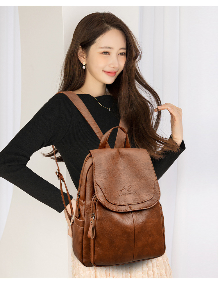 Ba lô nữ da PU cỡ lớn nhiều ngăn phong cách Hàn Quốc — Màu đen, Màu đỏ rượu, Màu nâu, Màu tím